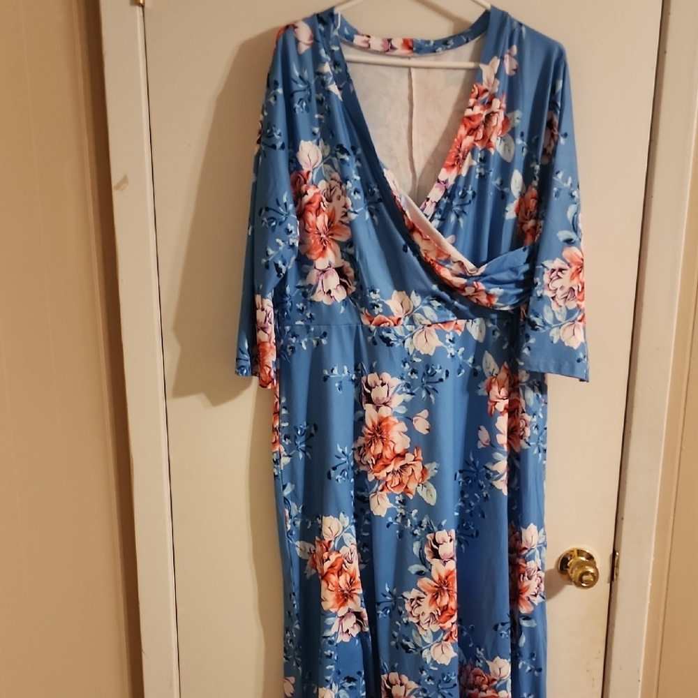 Source Unknown Blue Wrap Ruched Sundress